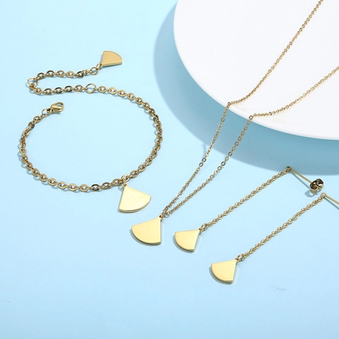 Collar Pulsera Y Pendientes De Acero Inoxidable En Forma De Abanico Joyería De Moda Pulida Para Mujer