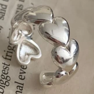 925 Sterling Silber Ring Verbundene Herzen Offen Verstellbar Minimalistisch Süß Koreanischer Stil Schmuck Für Damen