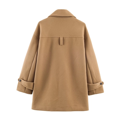 Damen Wollmischung Mantel Reverskragen Lockere Passform Einreihig Casual Eleganter Outerwear Mit Taschen Camel Einfarbig