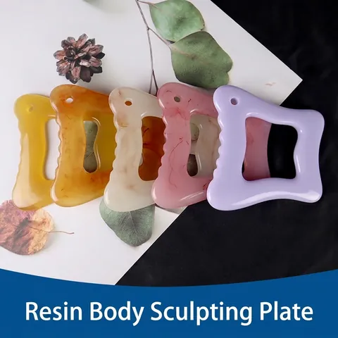 Resin Gua Sha Board Body Sculpting Scraper Tool Massage For Neck Face Back Acupoint Tension Relief Marble Texture Wave Edge Design
