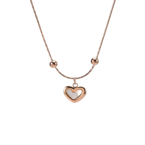 Collar Con Colgante De Corazón Minimalista Acero De Titanio Incrustación De Concha Tono Dorado Joyería Ajustable
