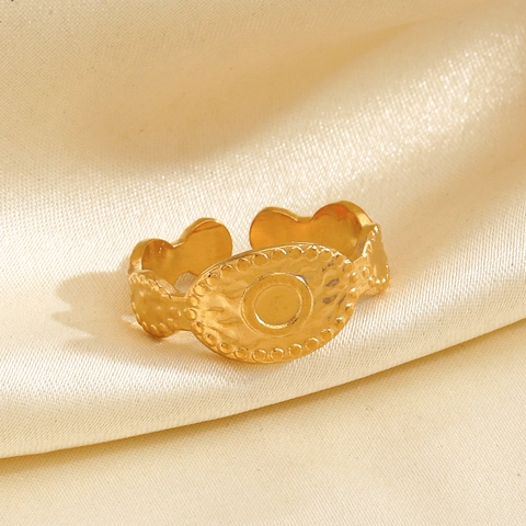 Anello Aperto In Acciaio Inossidabile Placcato Oro Da Donna Trama Martellata Ovale Geometrico Regolabile Stile Francese