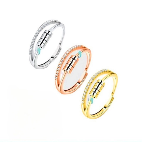 Fashion Copper Rotatable Double Ring For Women Rhinestone Inlaid Anxiety Stress Relief Adjustable Open Finger Ring Gift