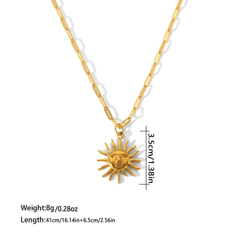 Collana Con Ciondolo Visage Sole Vintage Placcato Oro 18K Acciaio Inossidabile Catena A Maglie Graffetta Gioielli Retrò Donna