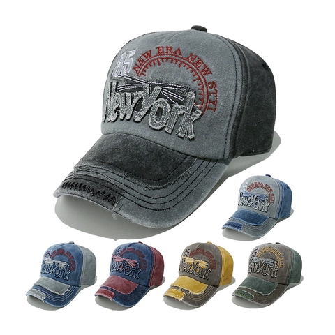 Vintage Washed Cotton Baseball Cap New York Embroidered Distressed Retro Adjustable Hat Streetwear For Men Women
