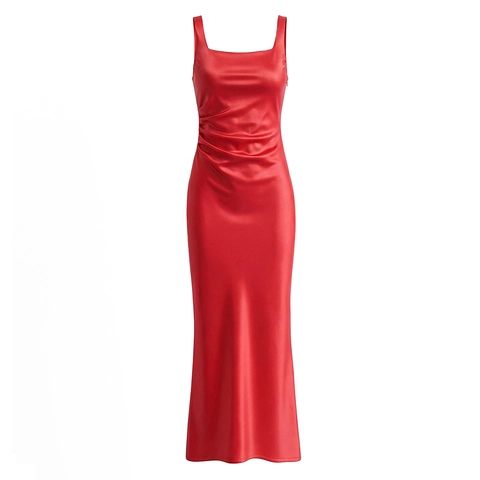 Elegantes Satin Maxi Kleid Mit Rückenfreiem Schnürdesign Sexy Gerüschte Fischschwanz Abendparty Robe Für Damen