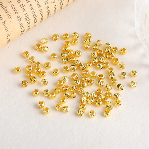 Copper Textured Round Spacer Beads Gold Plated Spiral Carved Loose Beads For DIY Jewelry Making