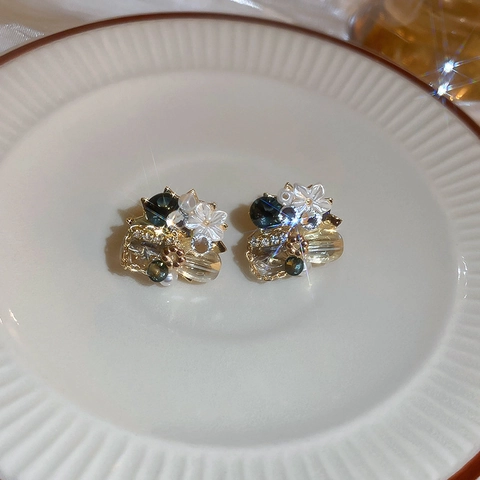 Vintage Strass Künstliche Kristall Blume Ohrstecker Für Damen 925 Sterlingsilber Ohrstecker-Stift Leichte Luxus Legierung Schmuck Persönlichkeit Geometrische Schmetterling Ohrringe