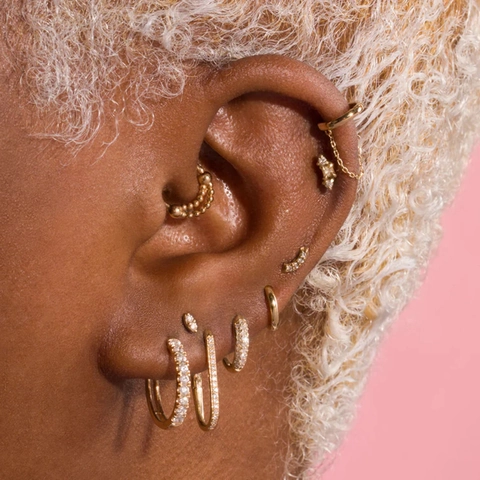 Luxurious Gold Plated Copper Zirconia Hoop Earrings For Women Minimalist U-shaped Round Rhinestone Stud Earrings Set Fashion Jewelry