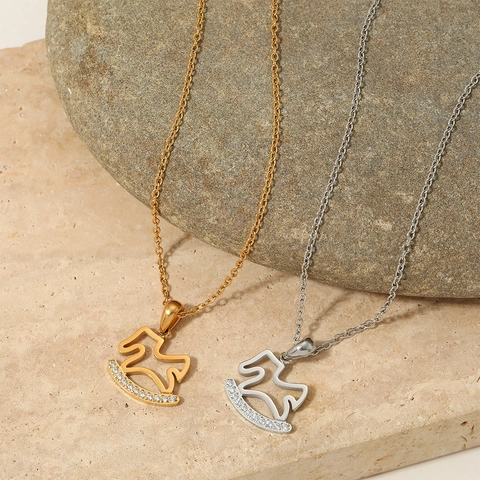 Collana Con Ciondolo Cavallo A Dondolo Acciaio Inossidabile Zirconia Impermeabile Ipoallergenico Gioielli Di Moda Donna