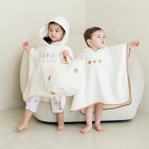 Children Hooded Bath Towel Poncho Cotton Absorbent Quick Dry Beach Cloak Embroidered Animal Pattern For Toddler Baby