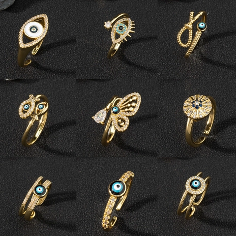 Anillo Di Rame Malocchio Regolabile Zircone Gioielli Di Moda Boho Smalto Protezione Regalo Fortunato