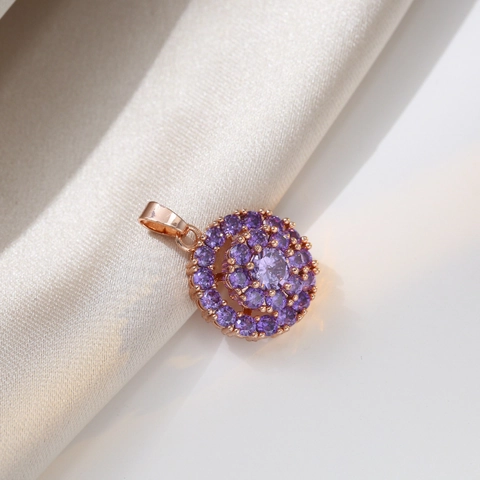 Rotating Flower Purple Zircon Jewelry Necklace And Earrings And Ring And Bracelet Rose Gold Plated Titanium Steel Fashion
