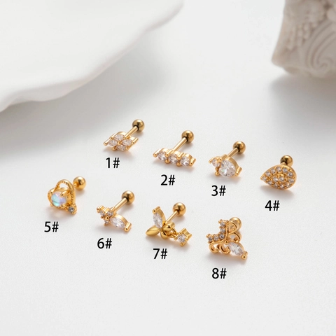 Kraakbeen Piercing Stud Oorbel Roestvrij Staal Koper Zirkoon Hart Ster Kroon Mode Sieraden Voor Vrouwen