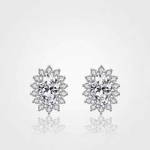 Pendientes De Moissanita Ovalados Con Poste De Plata Esterlina 925 Color D VVS1 Halo Joyería De Lujo Para Mujeres