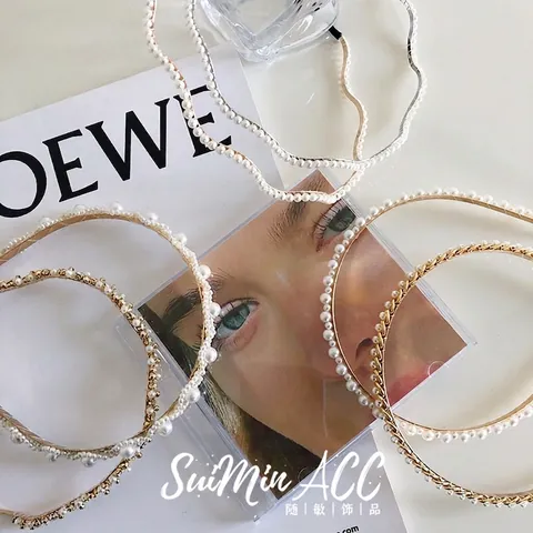 Headband Elegant Imitation Artificial Pearl Alloy Rhinestone Hair Hoop Wave Double Layer Fashion Accessory For Women Girls