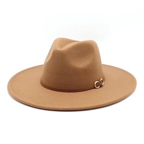 Vintage Wollmischung Fedora Hut Für Herren Damen Breiter Rand Jazz Hut Mit Ledergürtelschnalle Herbst Winter Panama Kappe