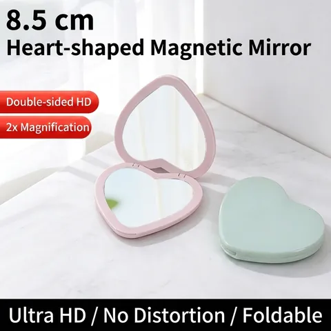 Specchio Da Trucco Portatile A Forma Di Cuore Pieghevole A Doppia Faccia Vetro HD Specchio Da Tasca Per Viaggi Regalo Plastica ABS
