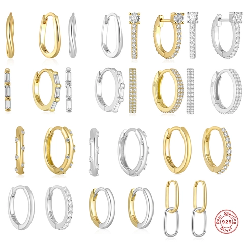 Pendientes de Aro Bicolores con Curva de Onda de Plata de Ley 925 para Mujer Incrustaciones de Circonia AAA Chapado en Oro Plata Joyería