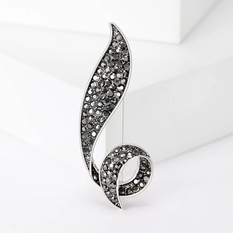 Broche Vintage en Alliage Noir Fusil avec Strass Forme de Fleur Feuille Épi de Blé Corsage Décoratif pour Femme Accessoires