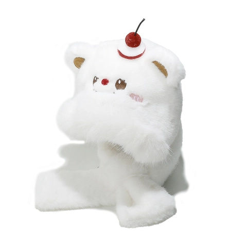 Lindo Oso Oreja Peluche Integrado Sombrero Bufanda Invierno Cálido Cortavientos Decoración Cereza Estilo Dulce Para Mujeres