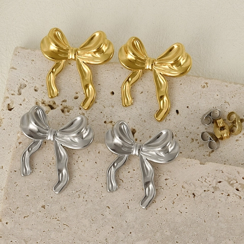Süße 304 Edelstahl Schleife Ohrstecker Für Damen Gold Silber Vergoldet Unregelmäßiges Band Design Mode Schmuck