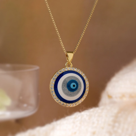 Evil Eye Anhänger Halskette Kupfer Vergoldet Zirkonia Emaille Minimalistischer Vintage Schmuck Für Damen Talisman