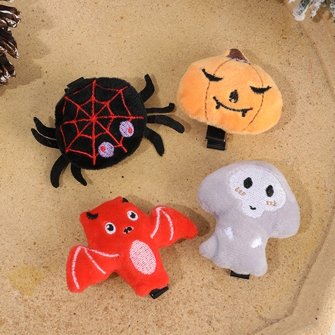 Halloween Plush Hair Clips Pumpkin Spider Bat Ghost Funny Hairpins Brooches For Party Decorations Kids Adults Hair Accessories