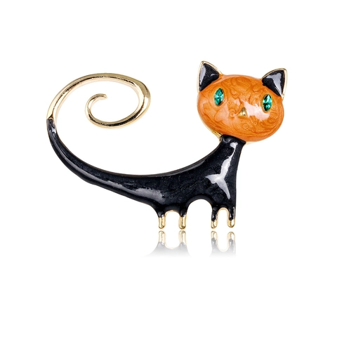 Cartoon Cute Cat Brooch Zinc Alloy Enamel Animal Badge Rhinestone Green Eyes Kitty Lapel Pin For Suit Coat Women Men Accessory