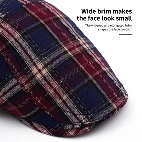 Britse Geruite Platte Pet Voor Heren Verstelbare Vintage Newsboy Baret Ademend Katoen Casual Zonnekap