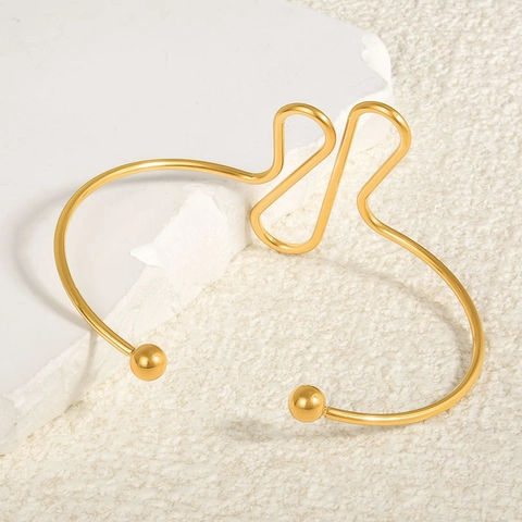 Brazalete Abierto Minimalista De Acero Inoxidable Para Mujer Diseño Geométrico Línea Ondulada Ajustable Chapado En Oro De 18 Quilates Joyería De Moda Lujo Regalo