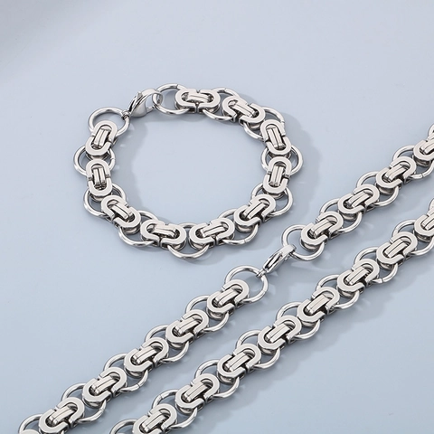 Byzantine Chain Jewelry Stainless Steel Necklace And Bracelet For Men Hip Hop Style Gold Steel Color Fashion Neckwear