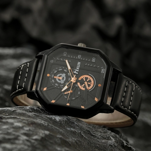 Fashion Men Quartz Watch With Matching Bracelets Alloy Square Case Artificial Leather Strap Casual Sports Wristwatch