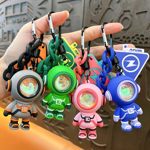 Cool Astronaut Keychain With LED Atmosphere Light PVC Spaceman Bag Pendant Creative Gift For Car Keys Schoolbag Decoration