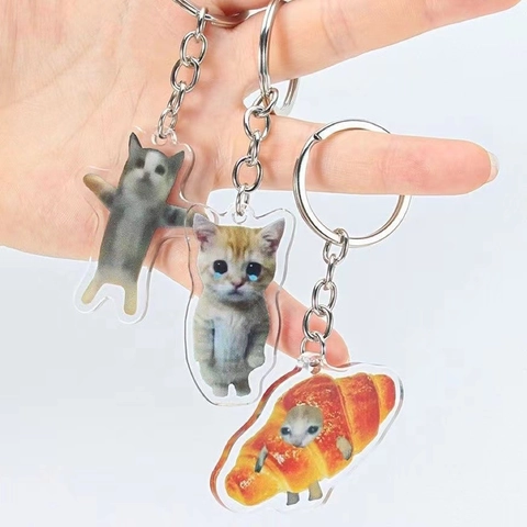 Cartoon Cat Keychain Acrylic Crying Meme Fruit Suitcase Backpack Charm Pendant Gift For Kids And Friends