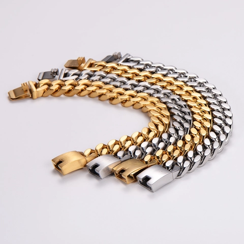 Pulsera De Cadena Cubana Para Hombre Acero Inoxidable Estilo Hip Hop Cadena De Metal Pulido Joyería Para Hombre