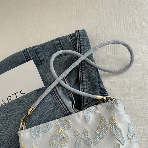 Women Canvas Shoulder Bag Chinese Style Jacquard Butterfly Bamboo Embroidery Underarm Bag Elegant Vintage Baguette Bag