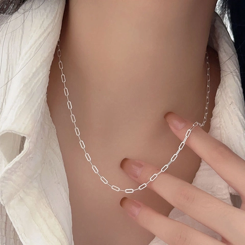 Collar Choker De Eslabones De Clip Plata De Ley 925 Cadena Geométrica Minimalista Para Mujer Joyería De Moda Diaria