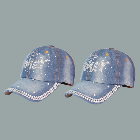 Cappellino Da Baseball In Denim Lavato Con Lettere Honey In Strass Moda Y2K Streetwear Cappello Da Sole Regolabile Donna Uomo