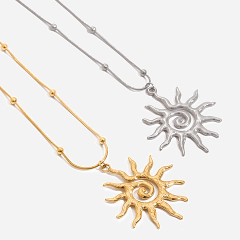Minimalist Spiral Sun Pendant Necklace Stainless Steel 18K Gold Plated Satellite Beaded Chain For Women Waterproof