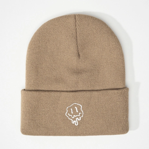 Beanie Mütze Strickmütze Mit Stickerei Schmelzendes Gesicht Acryl Warm Streetwear Unisex