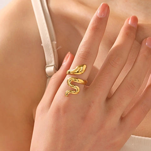 Anillo De Serpiente Chapado En Oro De 18K Acero Inoxidable Abierto Ajustable Joyería Punk Para Mujer
