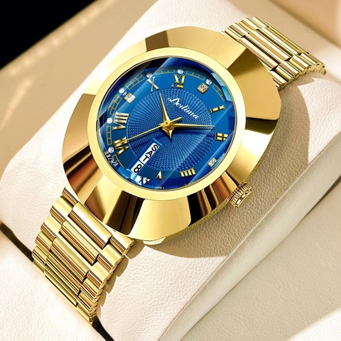 Montre Femme Quartz Strass Boîtier Alliage Bracelet Acier Inoxydable Étanche Affichage Jour Date Mode Luxe Affaires