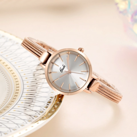 Reloj De Cuarzo Para Mujer Correa De Malla De Acero Inoxidable Esfera Solar Minimalista Analógico Elegante Impermeable