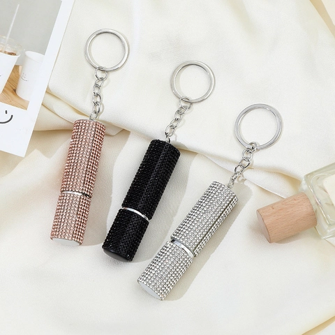Rhinestone Perfume Spray Bottle Keychain Portable Refillable Bling Atomizer Metal Keyring For Women