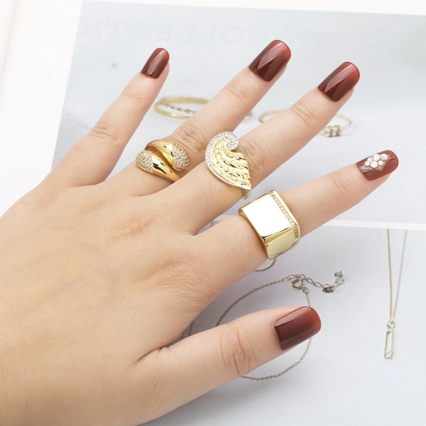 Mode Vergulde Koperen Ring Voor Vrouwen Zirkonia Ingelegd Vleugel Geometrisch Waterdruppel Verstelbare Open Vingerring Sieraden