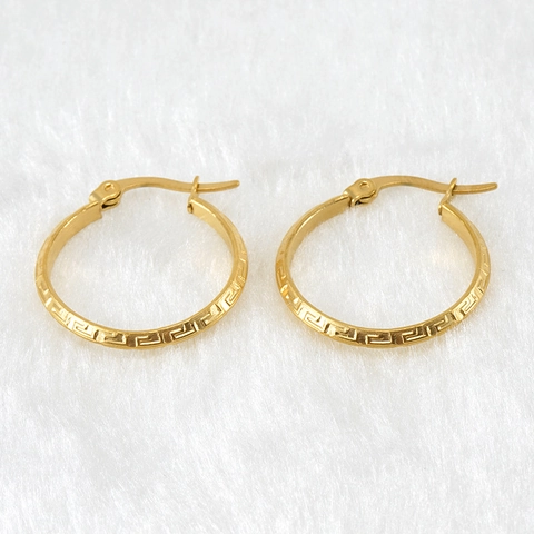 Pendientes De Aro Dorados Mujer Acero Inoxidable Chapado En Oro 18K Patron De Greca Griega Geometrico Vintage
