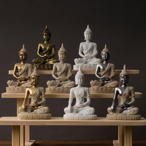 Southeast Asian Resin Buddha Statue Figurine Zen Meditation Home Decor Desk Living Room Entrance Decorative Mini Sculpture Ornament