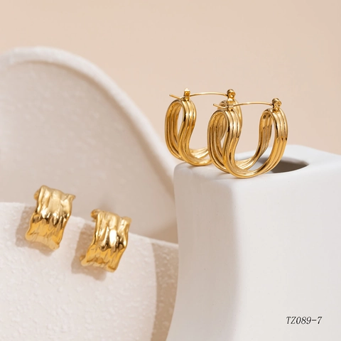 Fashion Geometric Stainless Steel Earrings Gold Silver Plated Textured C-Shaped Dangle Stud Earrings For Women Jewelry Gift
