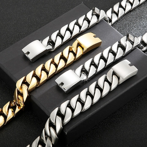 Pulsera De Eslabones Cubanos Para Hombre Acero Inoxidable 316L Resistente Hip Hop Punk Joyería De Moda Cadena Ancha
